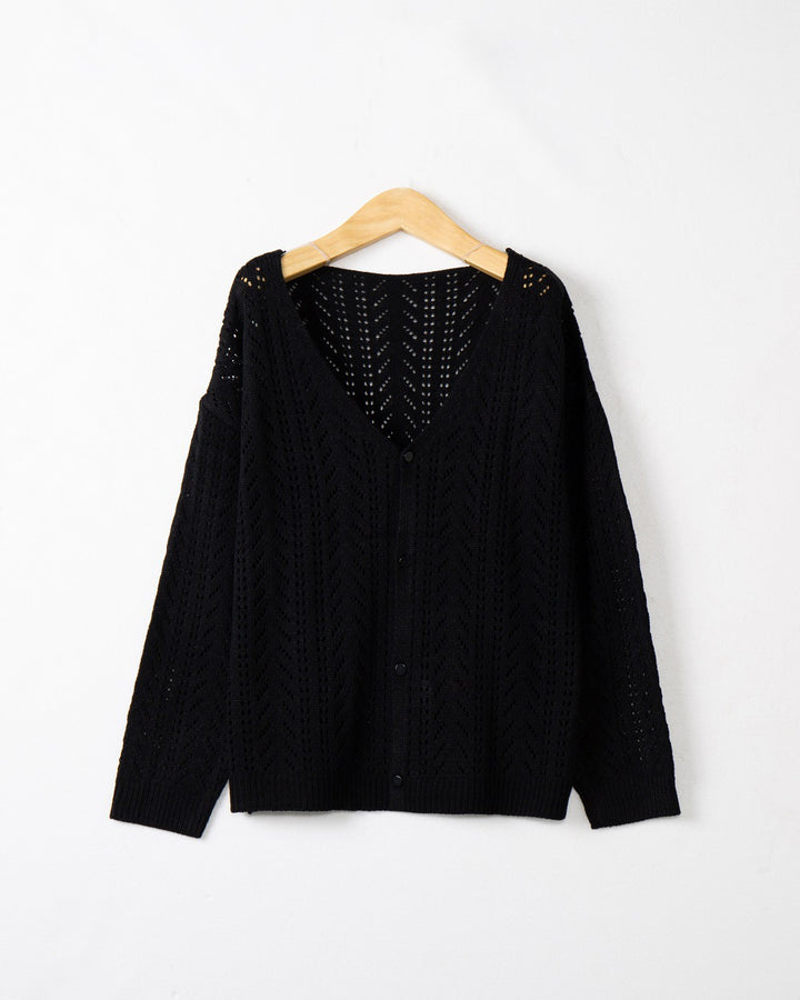 Damen Strickcardigan mit luftiger Lochmusterung und V-Ausschnitt Drune
