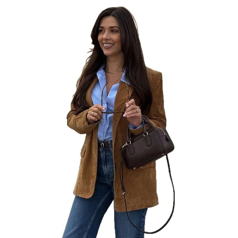 Damen Elegante Suede-Blazerjacke Drune
