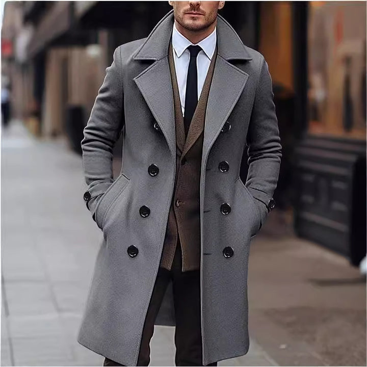 Herren eleganter Wollmantel mit doppelter Knopfreihe und breitem Revers Drune
