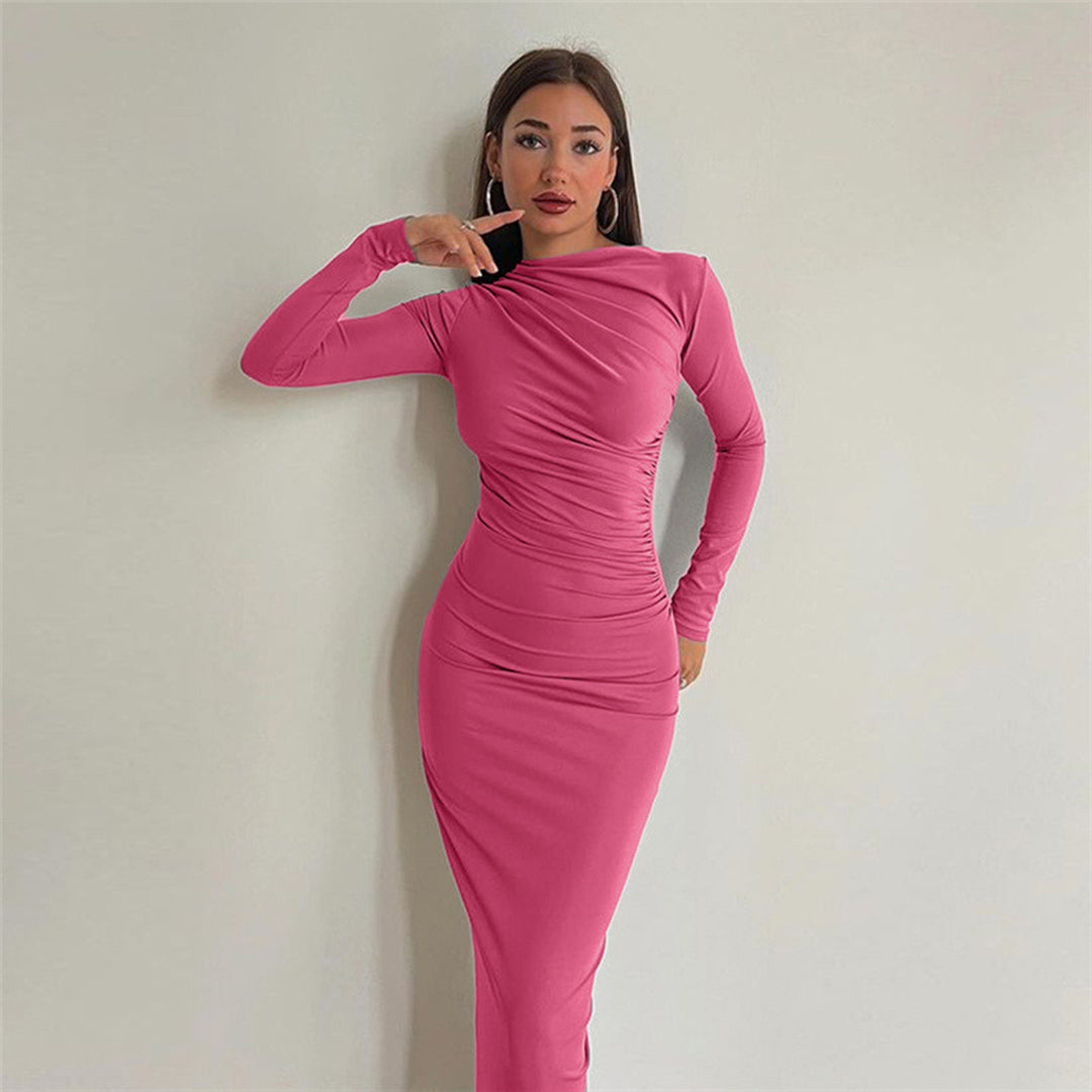 Damen figurbetontes Langarmkleid mit Raffung und elegantem Design Drune