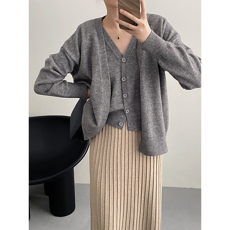 Damen gestrickte Cardigan mit V-Ausschnitt und Knopfdetails Drune