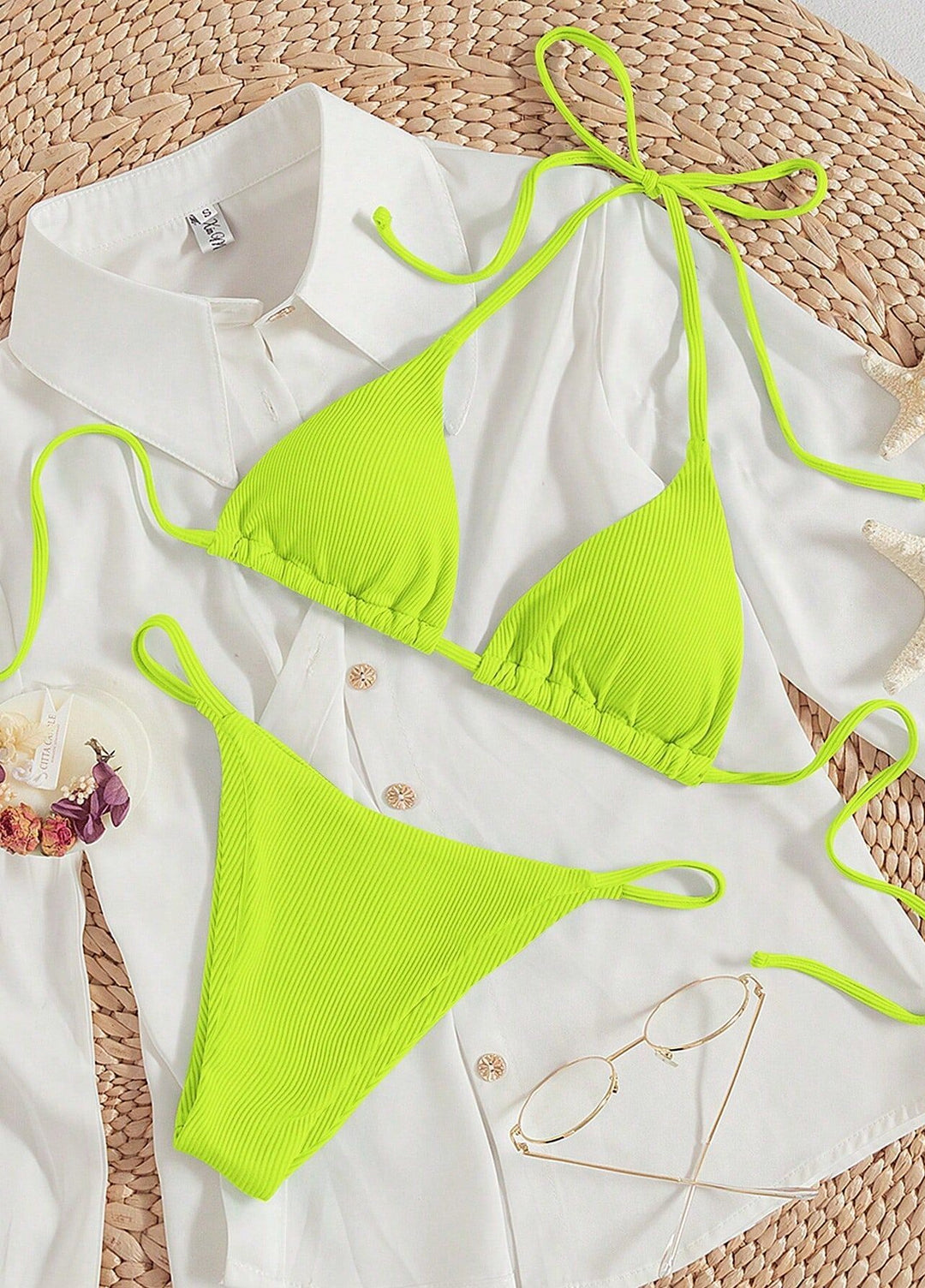 Damen Triangel-Bikini-Set mit schmalem Bund und verstellbaren Trägern Drune