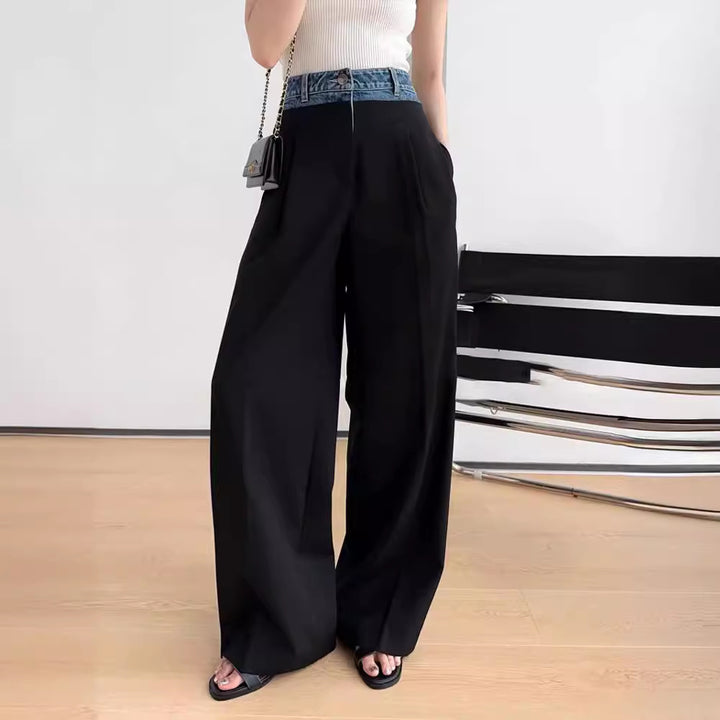 Damen Weit geschnittene High-Waist-Stoffhose Drune