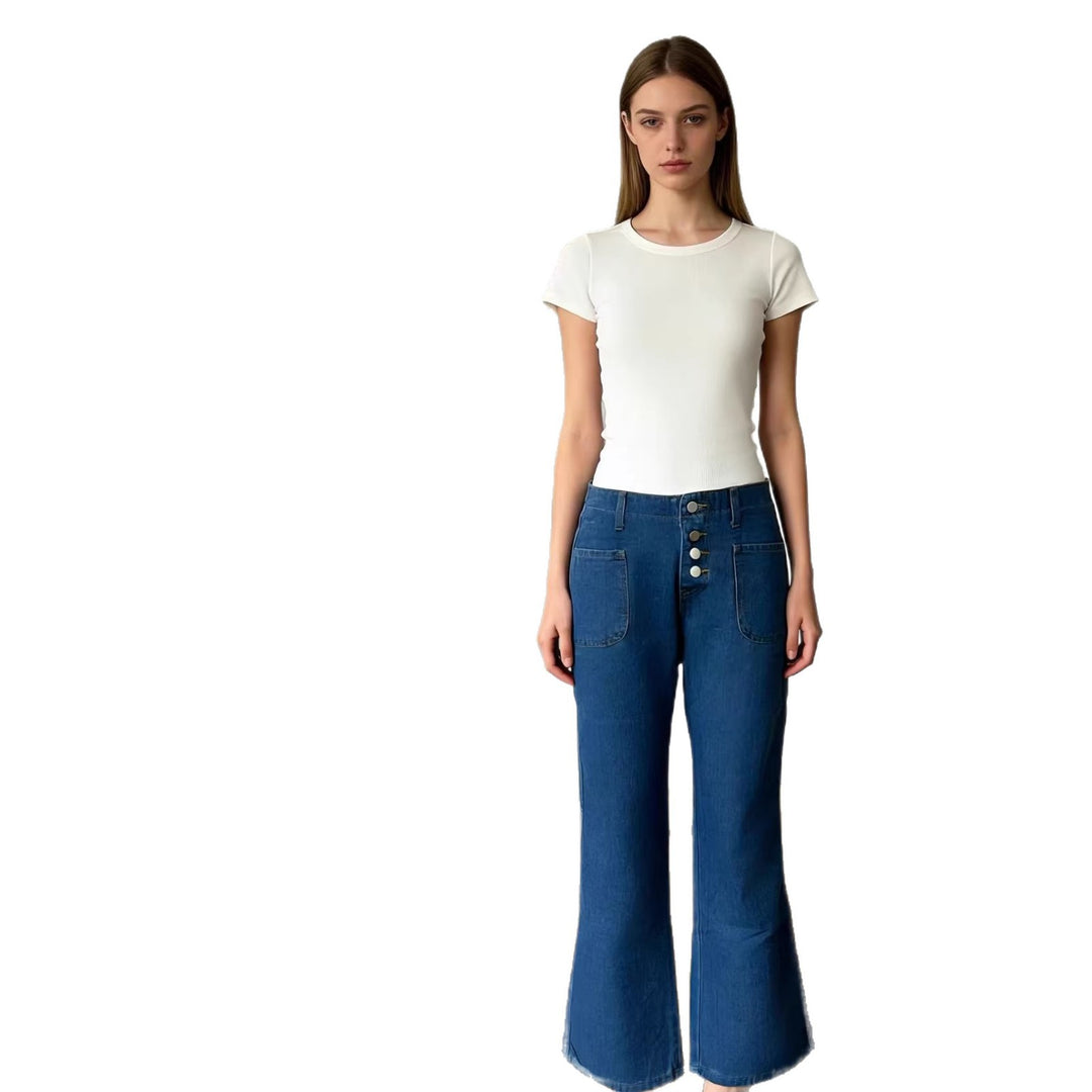 Damen Bootcut-Jeans mit hohem Bund und knöpfbarem Verschluss Drune