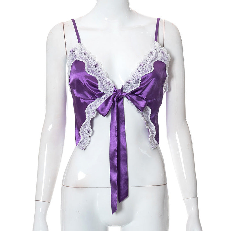 Damen Spitzen-lingerie Top mit Schleifen-Detail und verstellbaren Trägern Drune