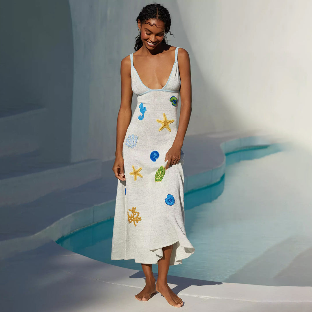 Damen gehäkeltes Strandkleid mit maritimen Motiven Drune