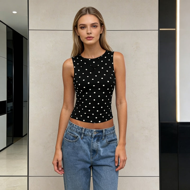 Damen ärmelloses Polka-Dots Top Drune