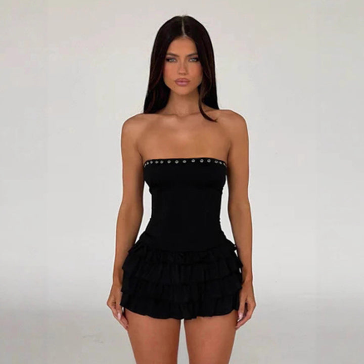 Damen Rüschensommerkleid mit dekorativen Druckknöpfen Drune