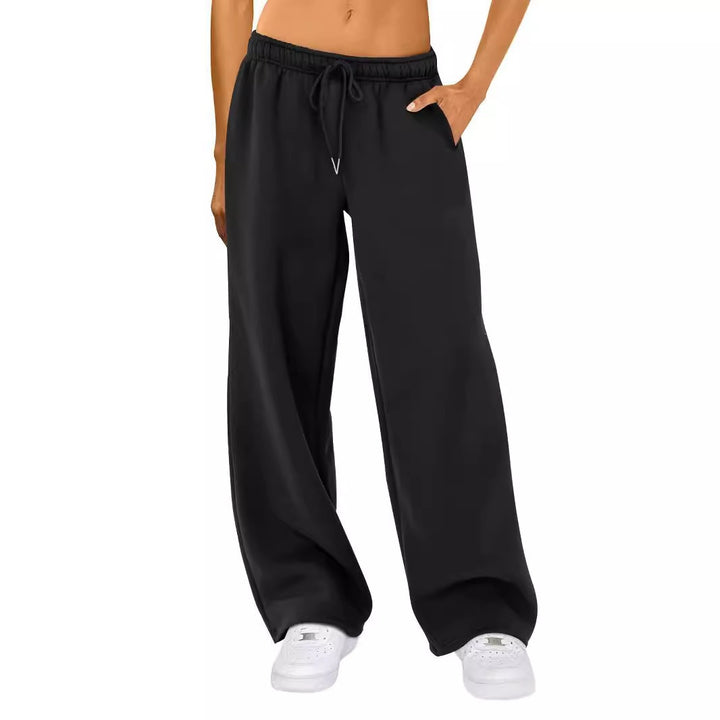Damen nan weite Loungehose mit hohem Komfortbund, elastischem Tunnelzug und seitlichen Eingrifftaschen Drune