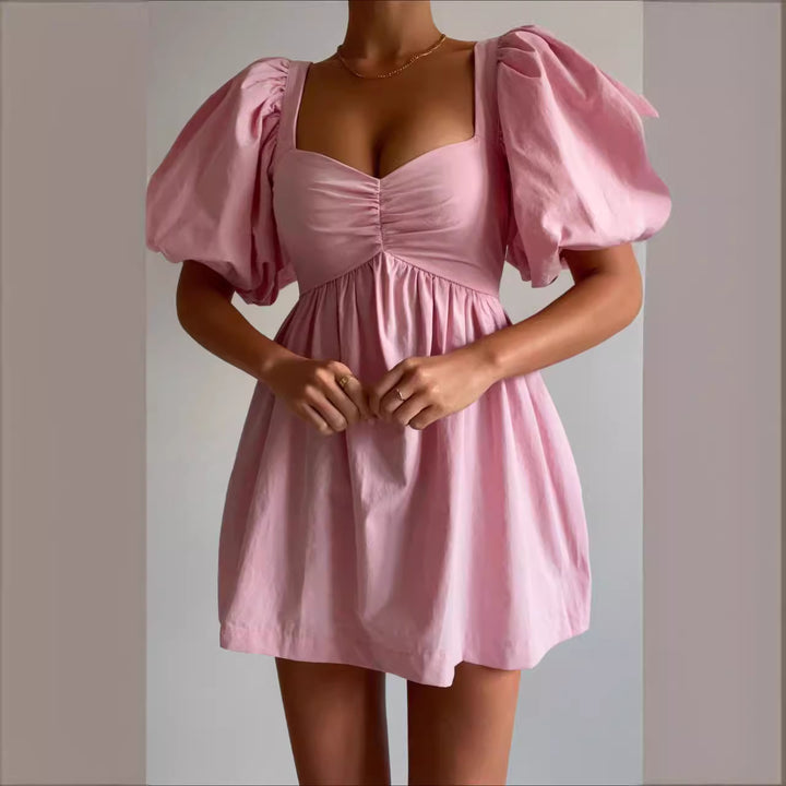 Damen Freizeitkleid mit Puffärmeln und eleganter Raffung Drune