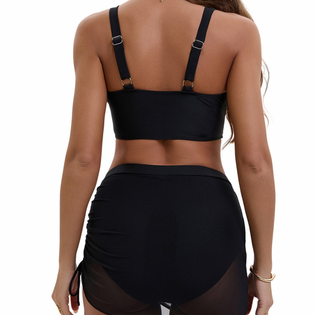 Damen Sportliches Bikini-Set mit elegantem Wickelrock und transparenten Einsätzen Drune