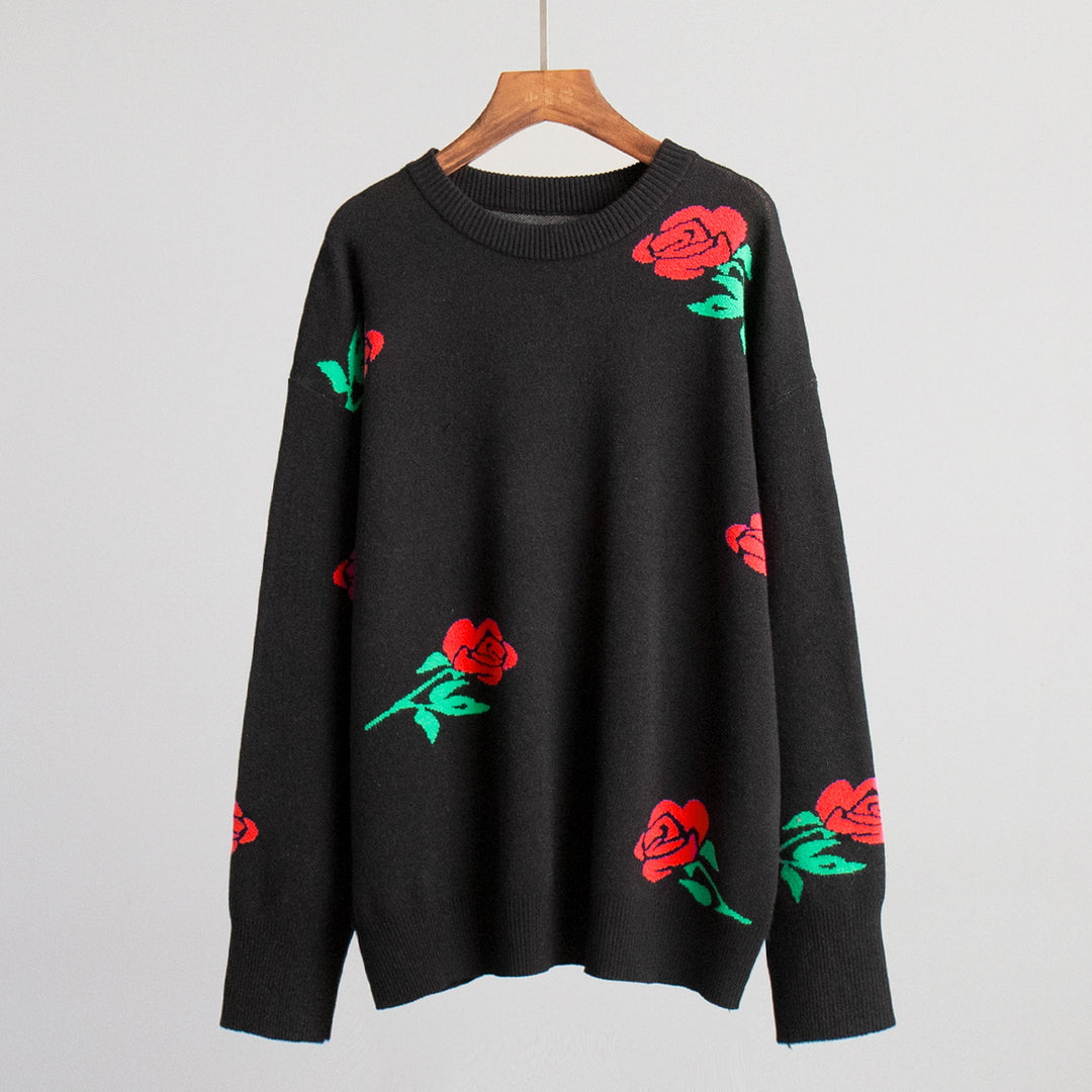 Damen Strickpullover mit floralem Muster Drune