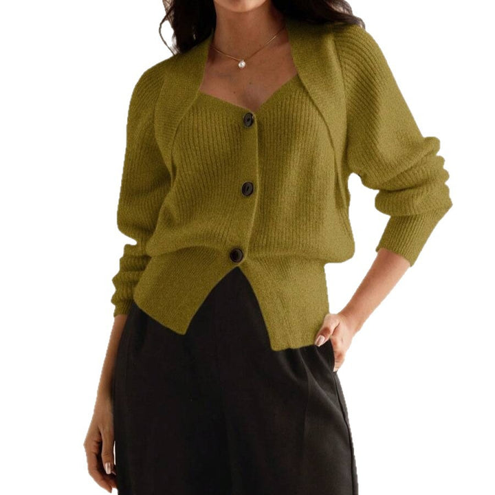 Damen Knöpfbare Strickjacke mit asymmetrischem Schnitt und weiten Ärmeln Drune