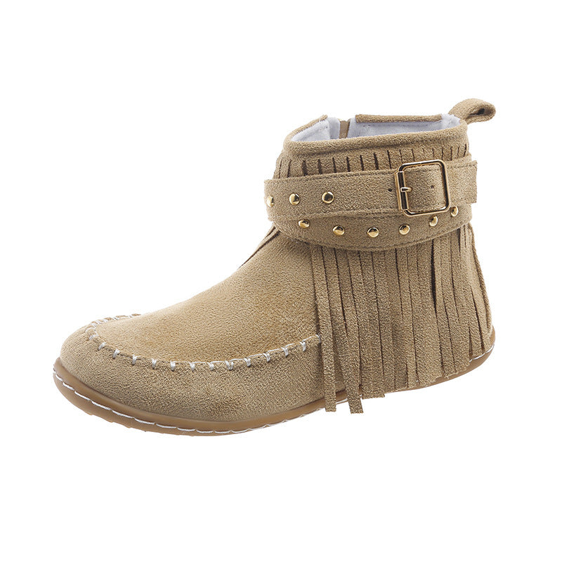 Damen nan Fransen-Ankleboot im Mokassinstil mit Ziernieten, Schnallenriemen und seitlichem Reißverschluss Drune