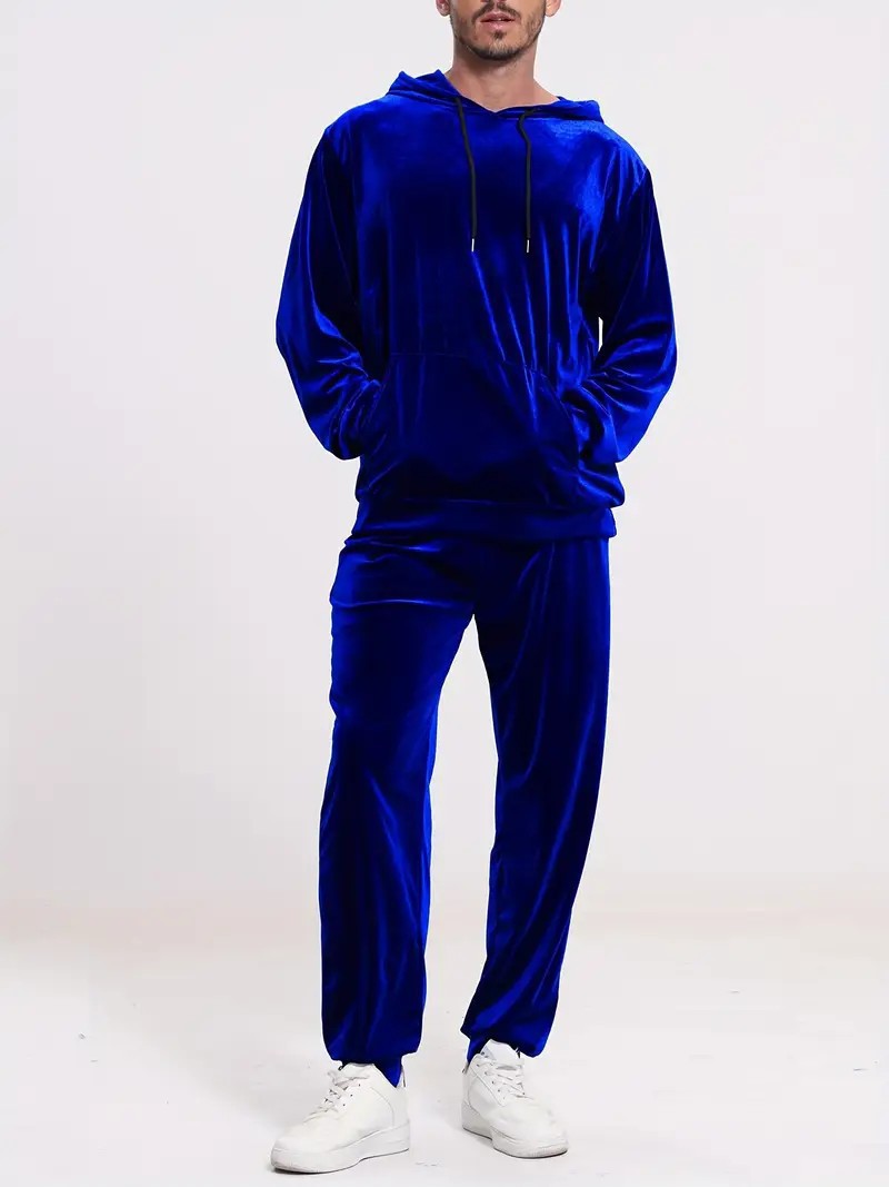 Herren nan Velours-Freizeitanzug mit Kapuzenpullover und lässiger Jogginghose Drune