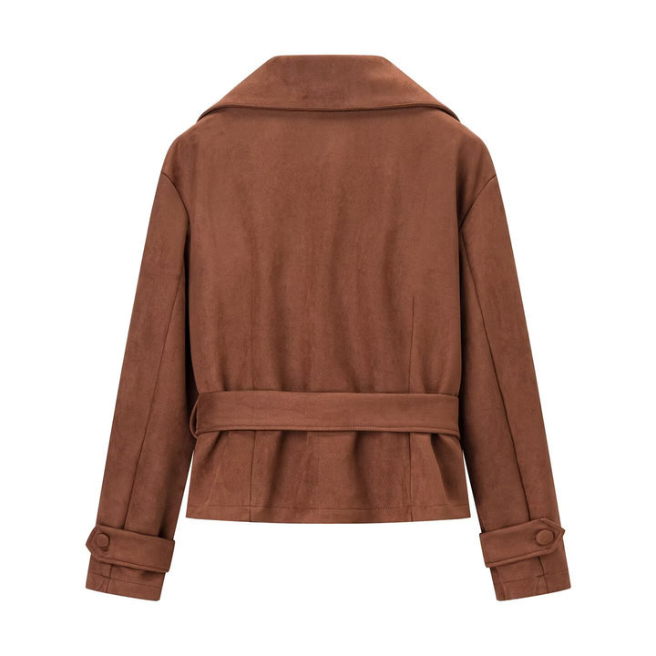 Damen modische Suede-Blazerjacke mit Gürtel und elegantem Schnitt Drune