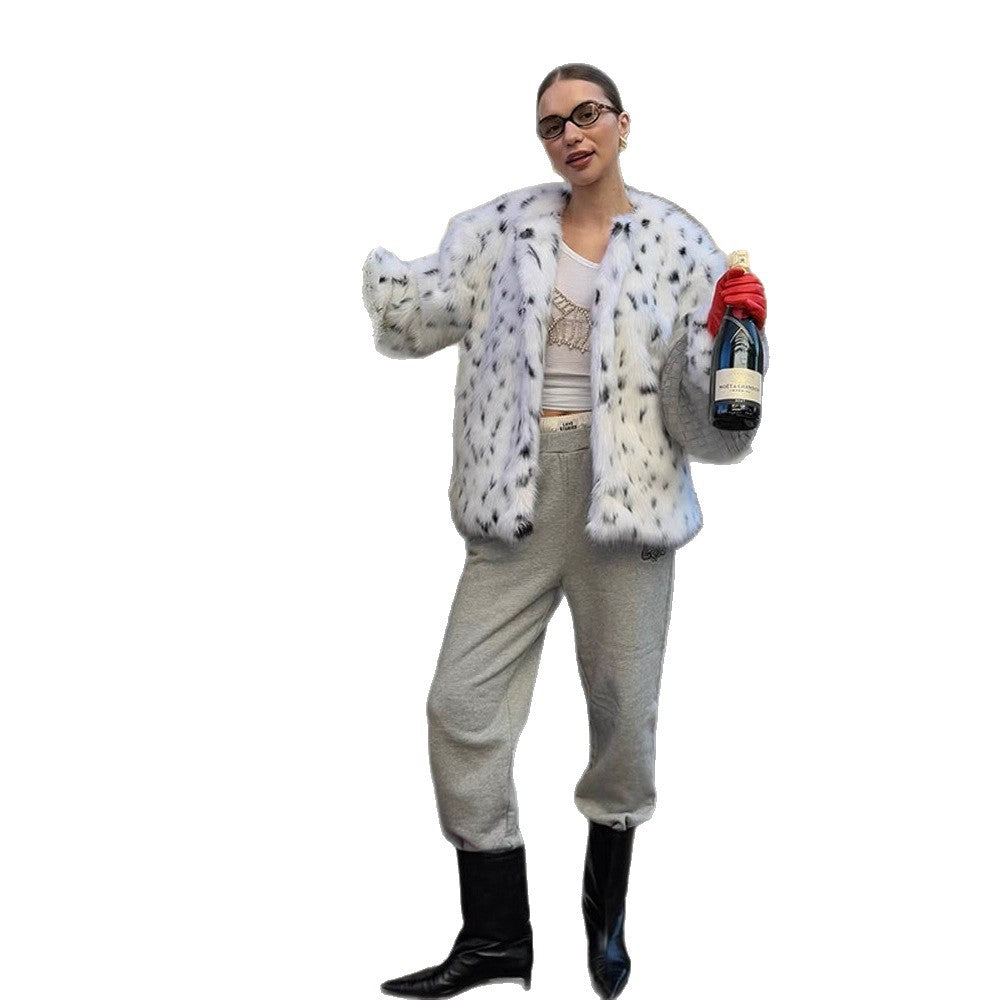 Damen Kunstpelzjacke mit modernem Tierdruck Drune