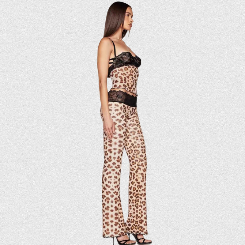 Damen Leggings mit elegantem Spitzenbund und modischem Tiermuster Drune