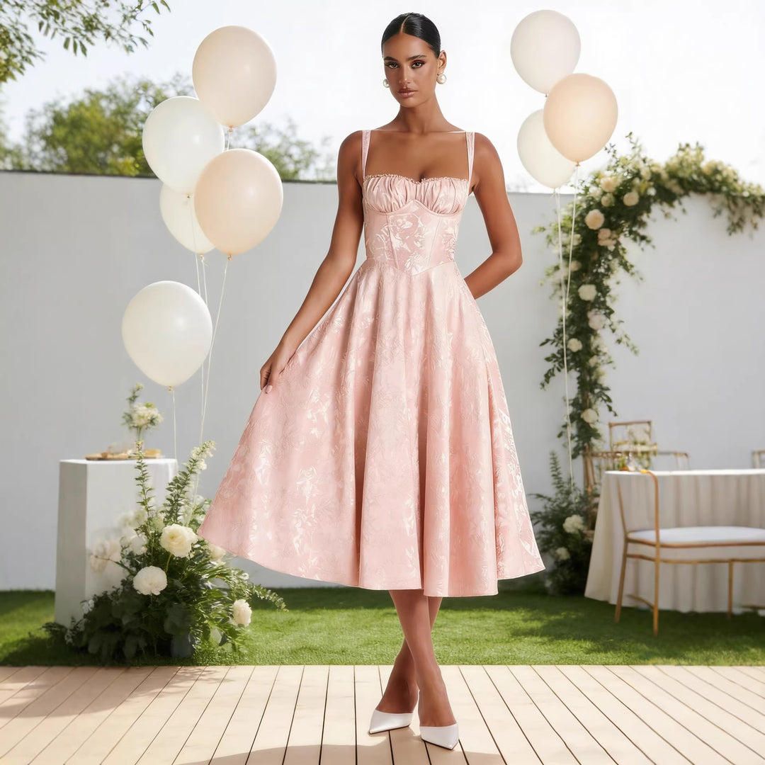 Damen Midikleid mit floralem Jacquard und schickem Bustier-Oberteil Drune