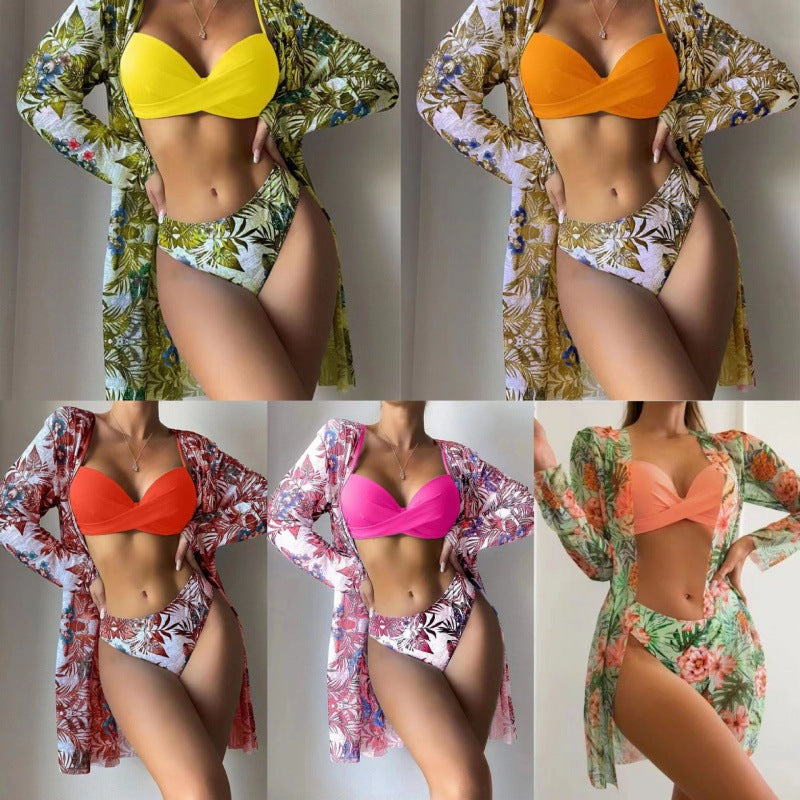 Damen Strandcover-Up mit modischem Blumendruck und langen Ärmeln Drune