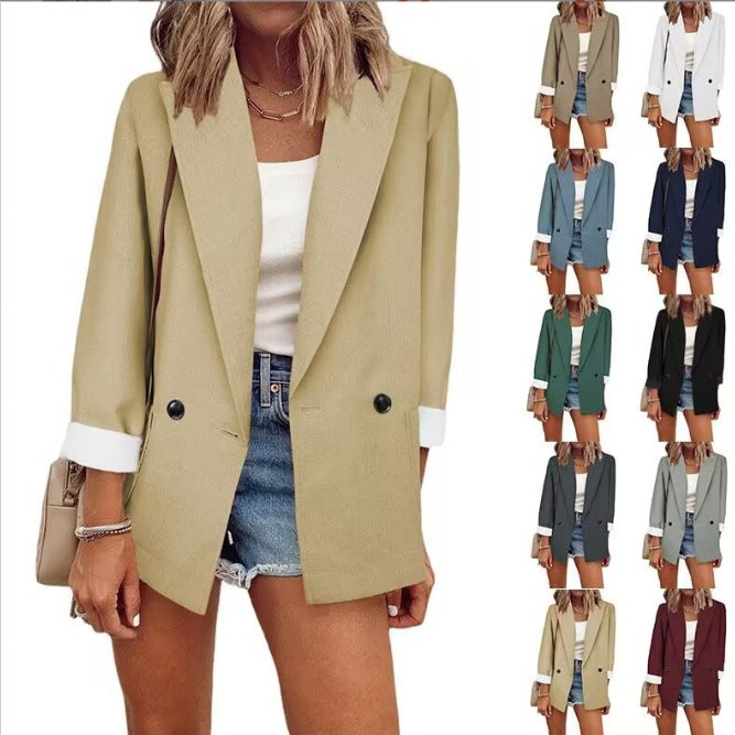 Damen nan legerer Oversize Blazer mit dreiviertelärmeln und kontrastmanschetten Drune