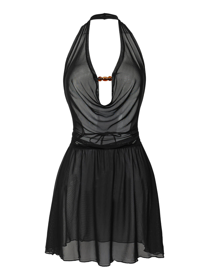 Damen Strandkleid mit tiefem V-Ausschnitt und raffiniertem Knoten Drune