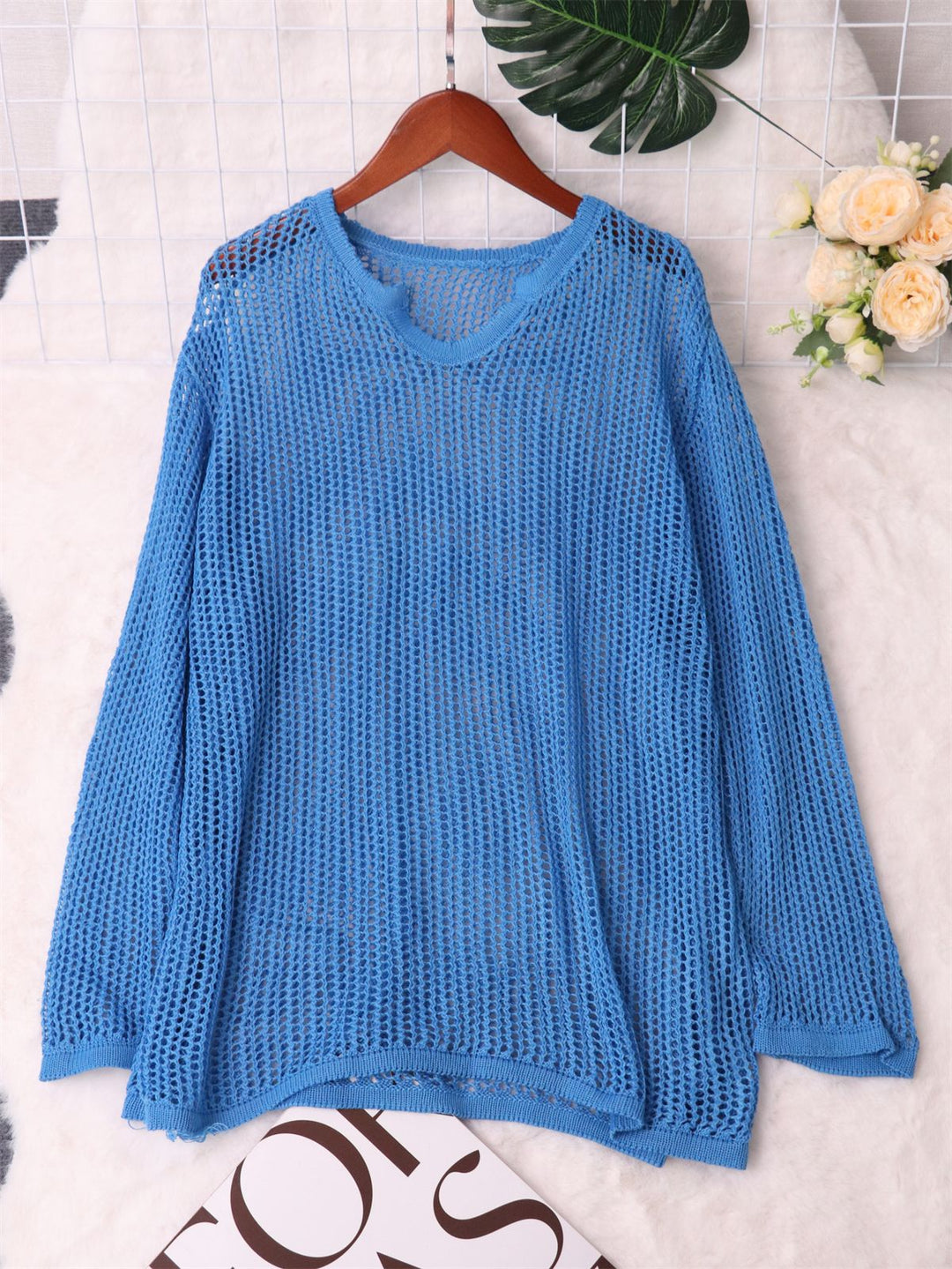 Damen luftiger Strickpullover mit modernem Netzdesign Drune