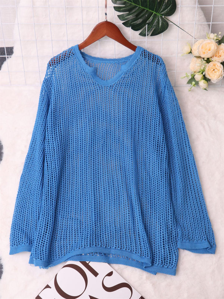 Damen luftiger Strickpullover mit modernem Netzdesign Drune