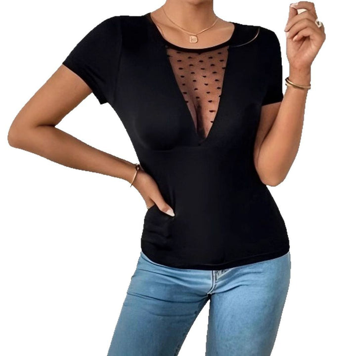 Damen Body mit tiefem V-Ausschnitt und transparenter Netzeinsätzen Drune
