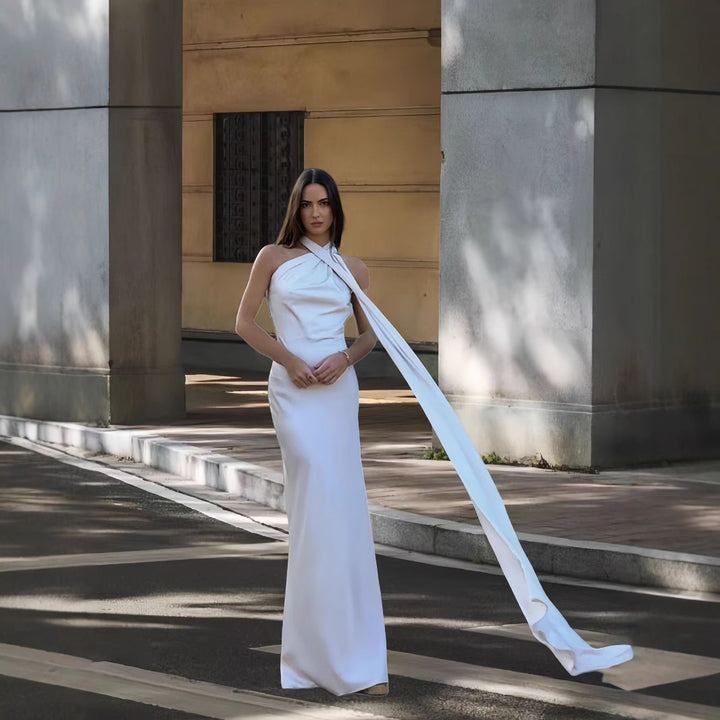 Damen Abendkleid mit asymmetrischem Schnitt und elegantem Stehkragen Drune