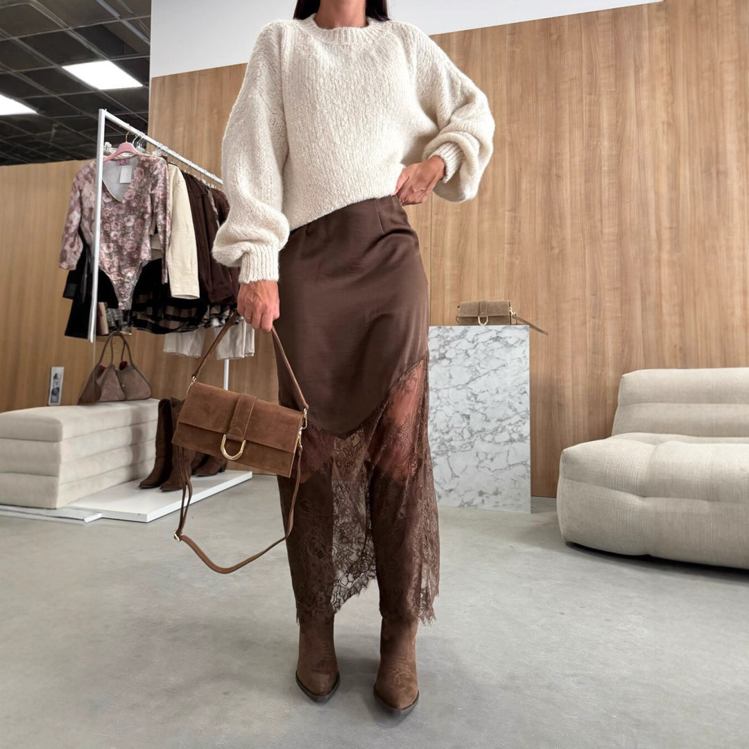 Damen eleganter Maxirock mit feiner Spitzenverzierung und fließendem Fall Drune