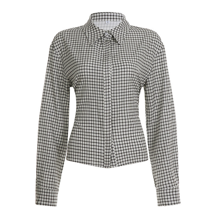 Damen nan taillierte Karobluse mit verdeckter Knopfleiste und geformter Miedernaht Drune