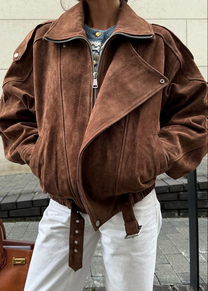 Drune | Wildleder Moto Bomberjacke