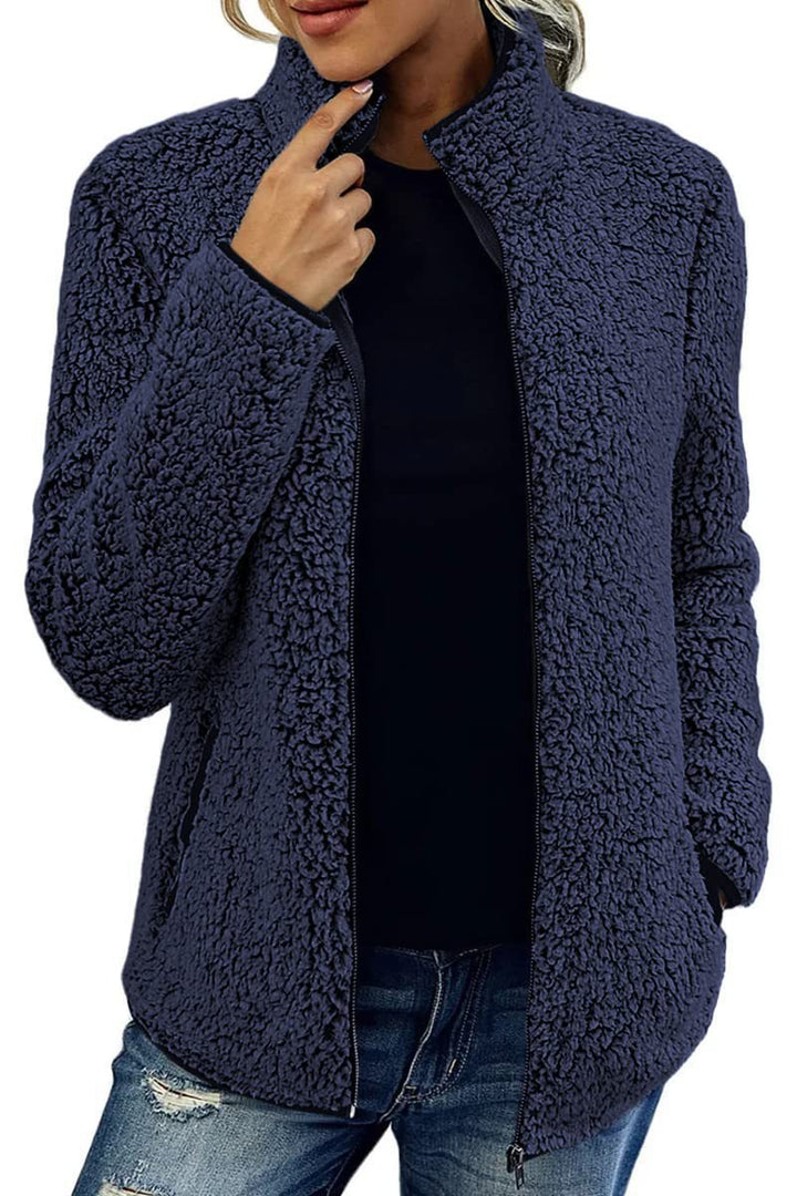 Damen kuschelige Fleecejacke mit hohem Kragen und praktischen Taschen Drune