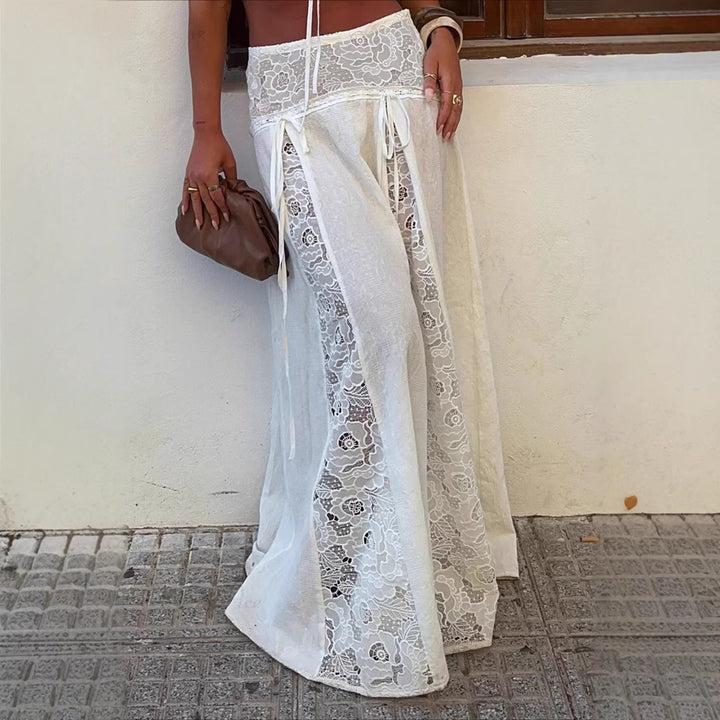 Damen Maxi-Rock mit elegantem Spitzen-Design und seitlichen Bändern Drune