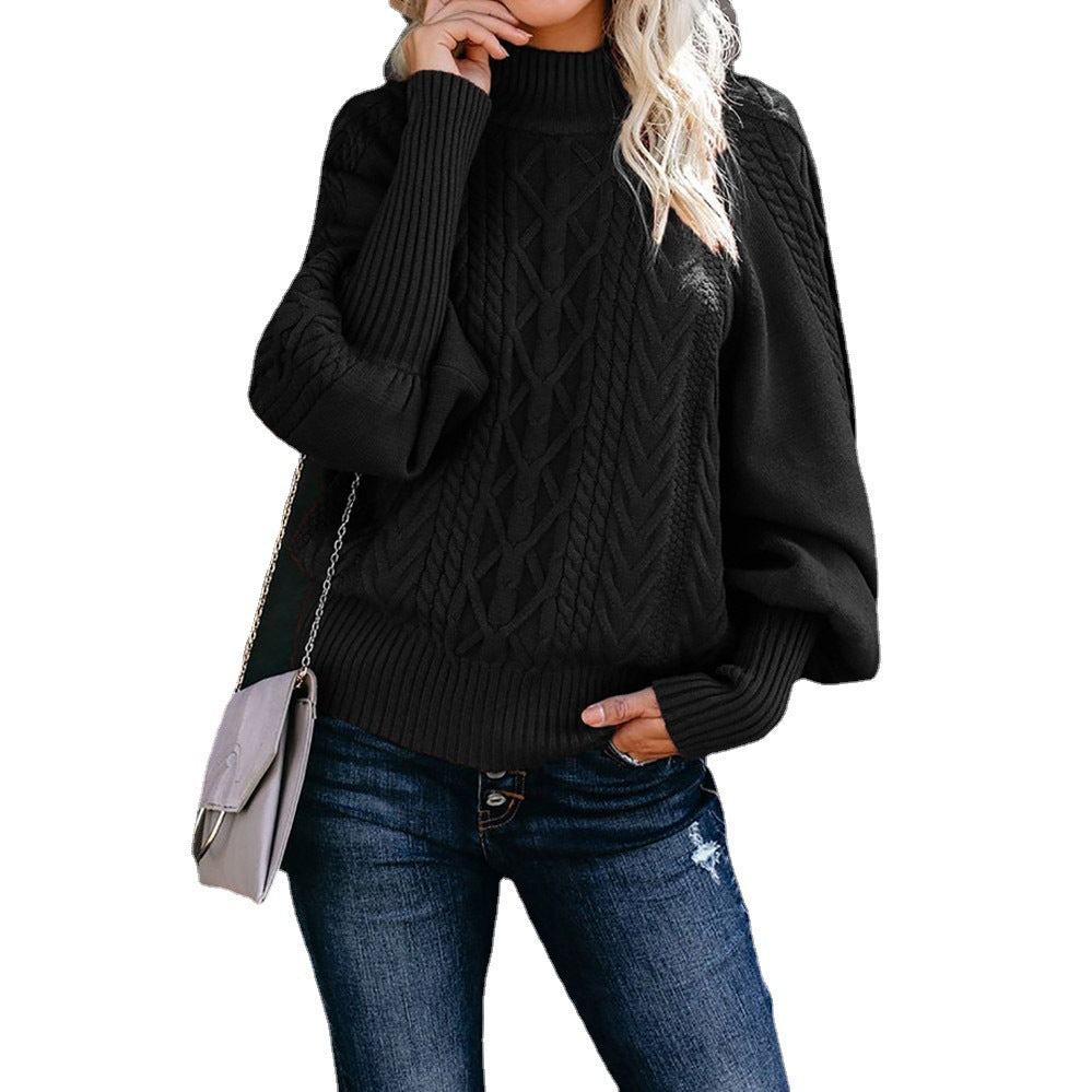 Damen Strickpullover mit hohem Kragen und ausgefallenem Zopfmuster Drune
