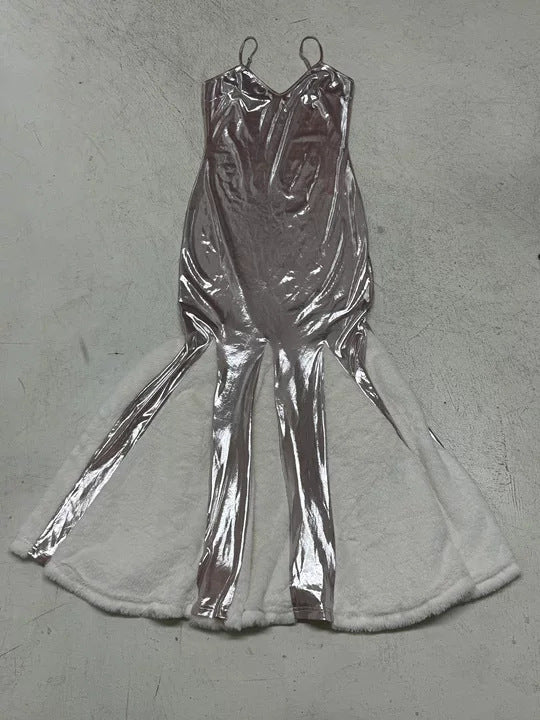 Damen Maxikleid mit glänzendem Oberteil und weichem Unterrock Drune