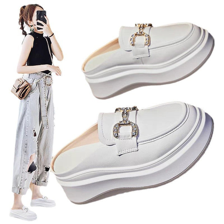 Damen elegante Plateau-Mules mit glänzenden Dekorelementen Drune