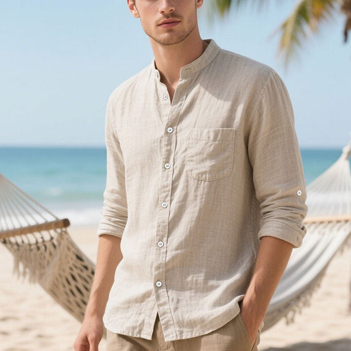 Herren Hemd im eleganten Henley-Stil mit strukturierter Baumwolle Drune