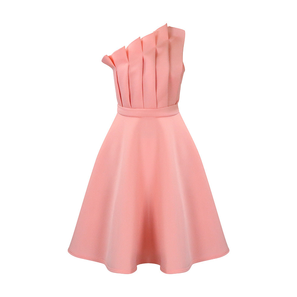 Damen A-linien Kleid mit voluminösen Rüschen und elegantem Taillengürtel Drune