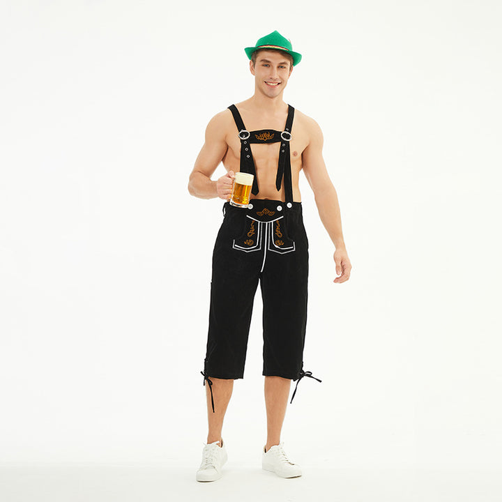 Herren nan knielange Trachten-Latzhose mit verstellbaren Trägern und dekorativer Stickerei Drune