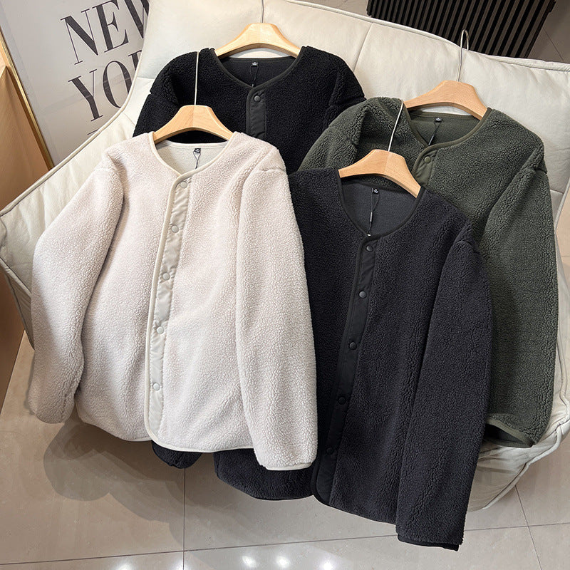 Damen Warm gefütterte Fleecejacke mit Druckknopfverschluss Drune