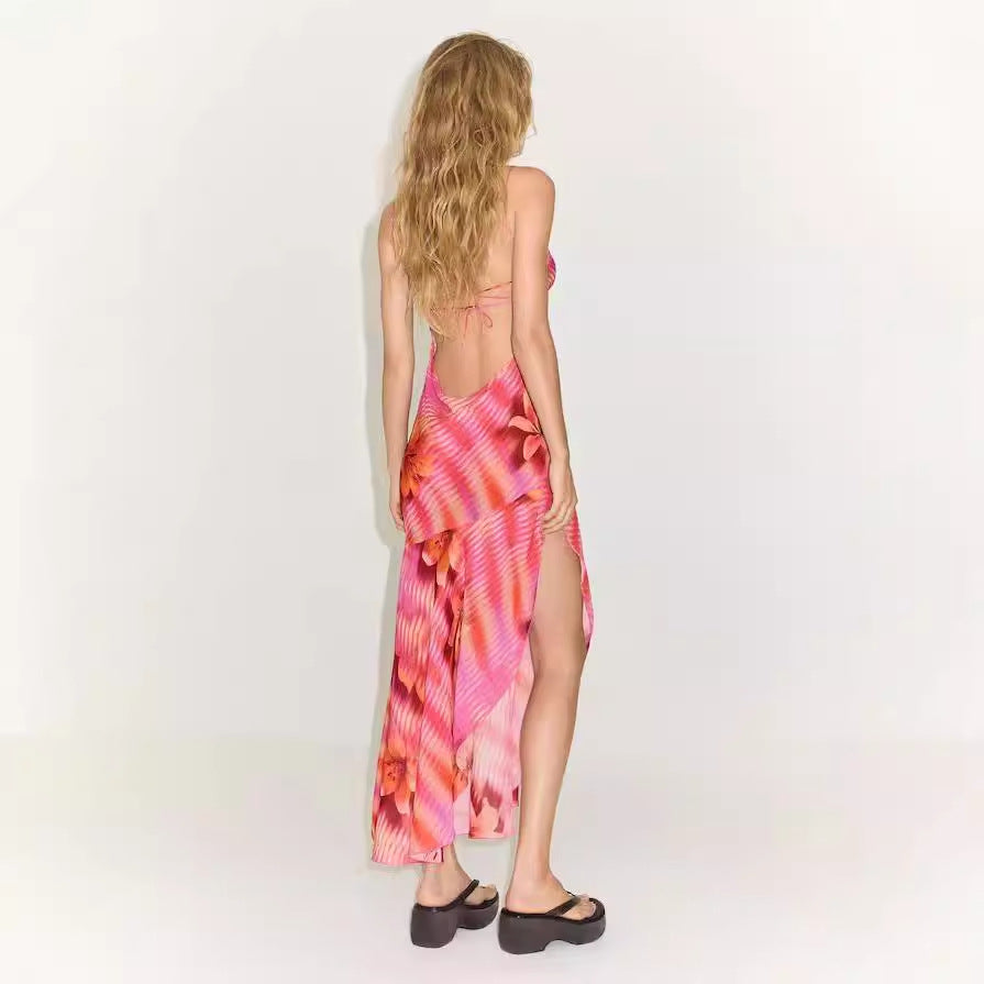 Damen Sommerliches Maxikleid mit asymmetrischem Saum und floralem Design Drune