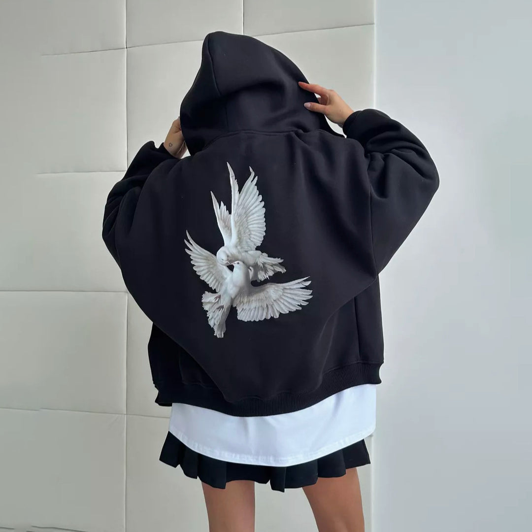 Damen Kapuzenpullover mit kreativem Vogelmotiv und lässigem Schnitt Drune