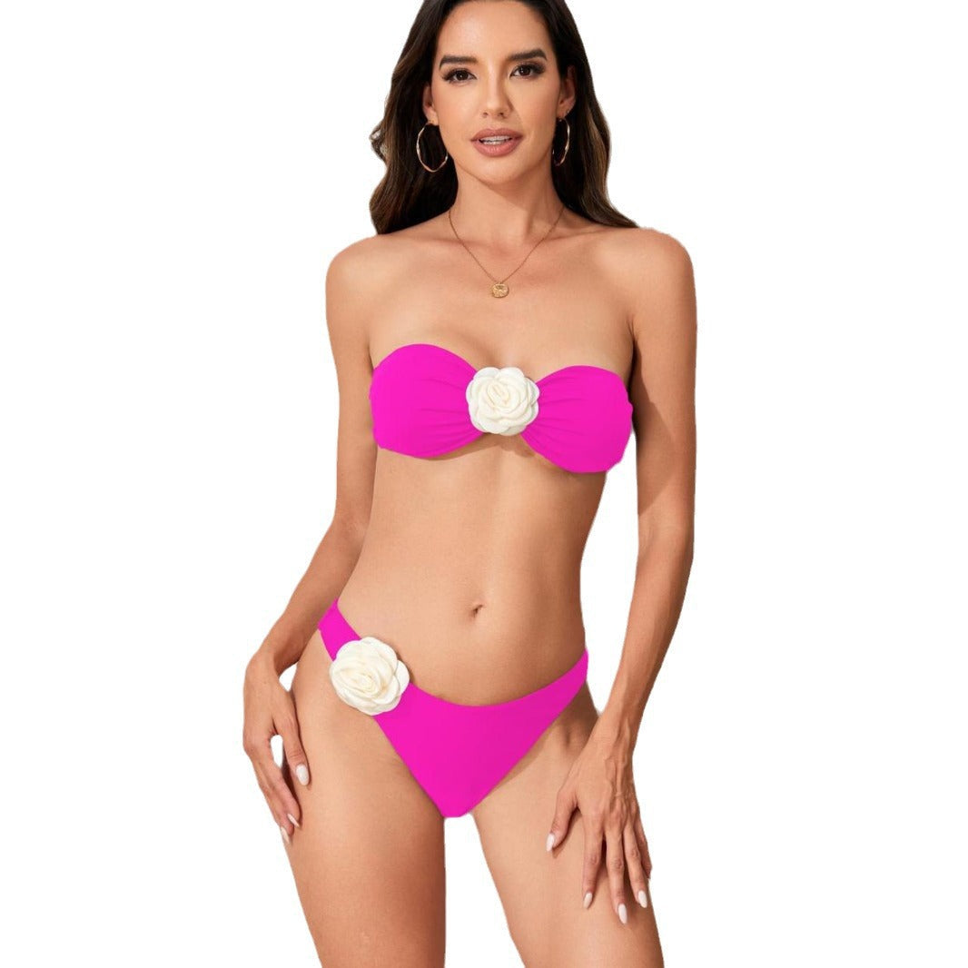 Damen Bandeau-Bikini-Set mit Blumen-Detail Drune