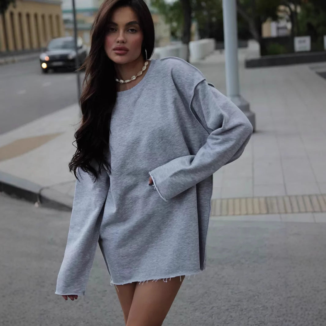 Damen lässiger Oversize-Pullover mit weitem Schnitt und strukturiertem Stoff Drune