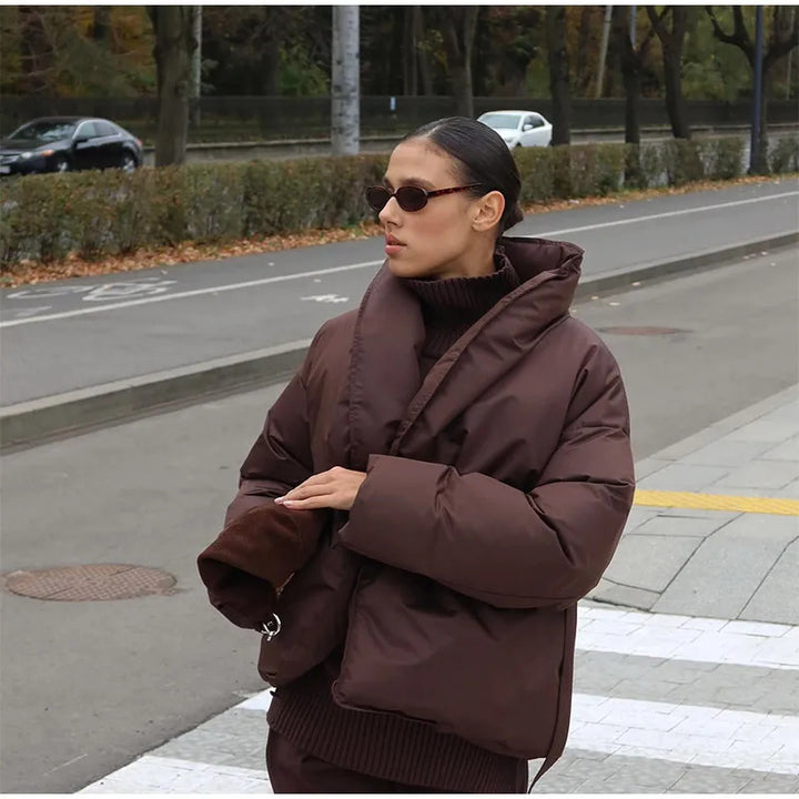 Damen Modische gefütterte Jacke mit Bindegürtel Drune