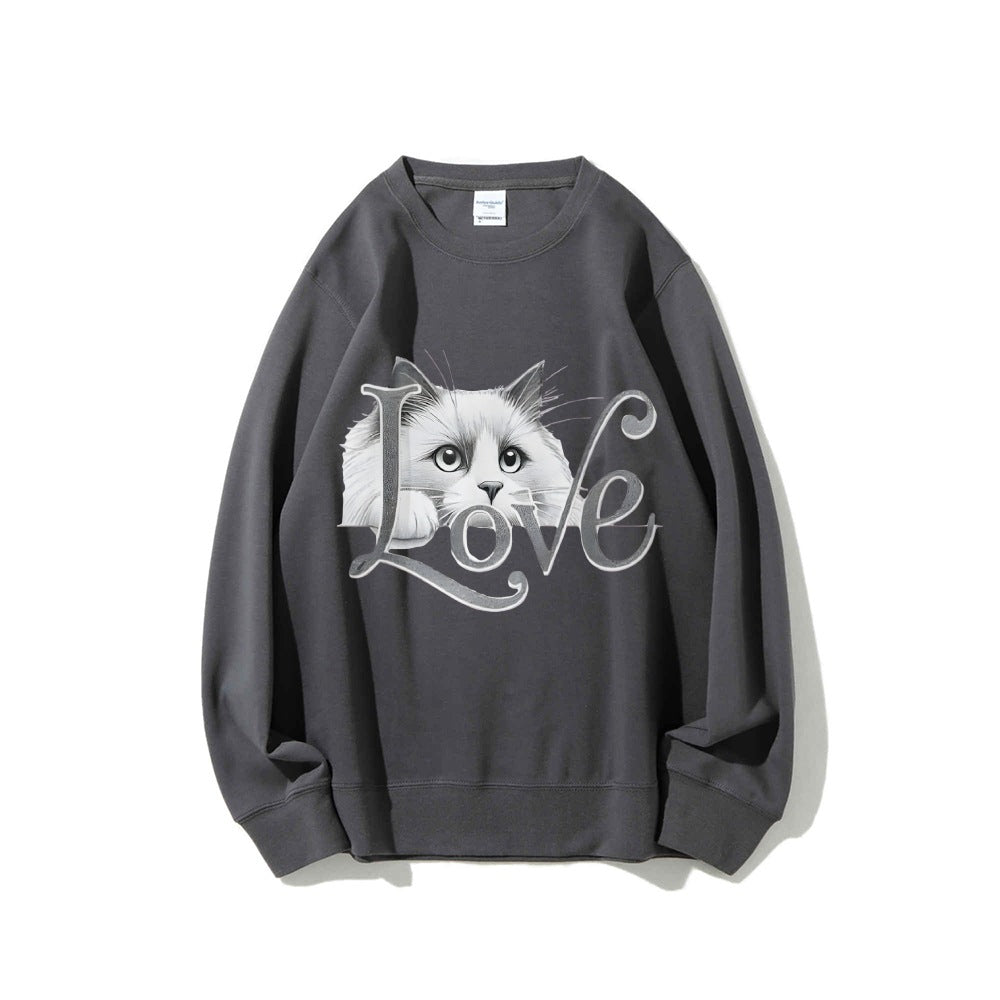Damen Sweatshirt mit verspieltem Katzenmotiv und lässigem Schnitt Drune