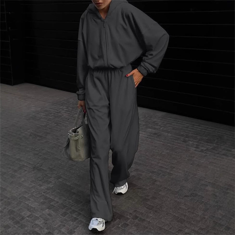 Damen lässiger Jumpsuit mit Kapuze und weitem Schnitt Drune