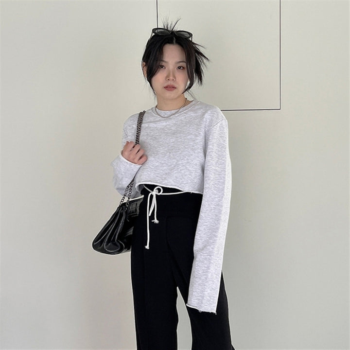 Damen lässiges Crop-Sweatshirt mit verstellbarem Kordelzug Drune
